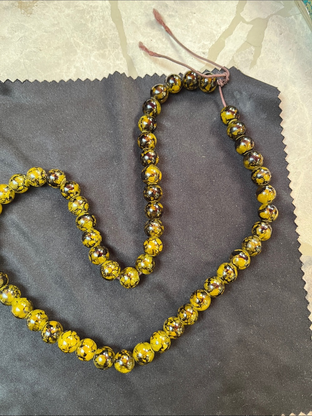Yellow Marbled Bead Necklace for Women - Elegant Strand